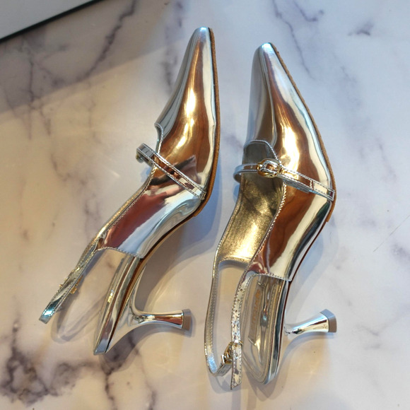 Larroude Ines Pumps Womens Size 8 Mirror Silver Specchio Slingback Heels Dressy - Picture 7 of 16
